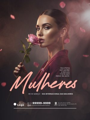 Mulheres 08 de Março Dia Internacional Mensagem Empoderamento PSD Editável