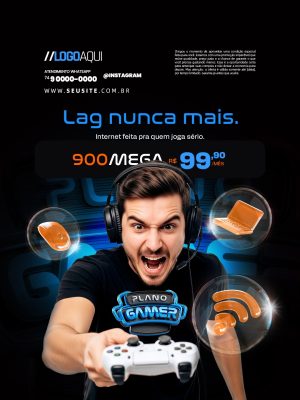 Plano Gamer Lag Nunca Mais 900 Mega por 99,90 PSD Editável