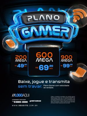 Plano Gamer Promocional Baixe Jogue e Transmita Sem Travar PSD Editável