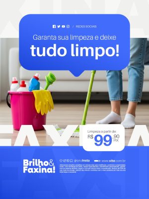 Faxineira Garanta Sua Limpeza e Deixe Tudo Limpo PSD Editável