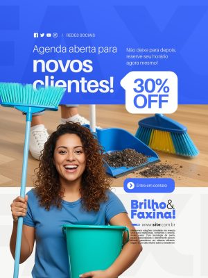 Agenda Aberta Para Novos Clientes 30% OFF Faxineira PSD Editável
