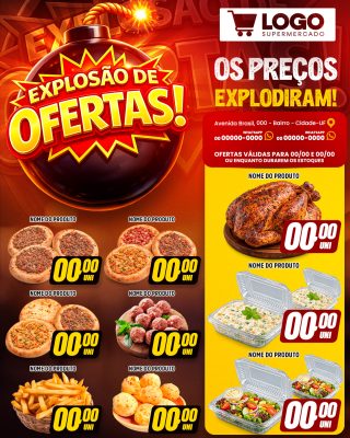 Supermercado Explosão de Ofertas Flyer Promocional PSD Editável