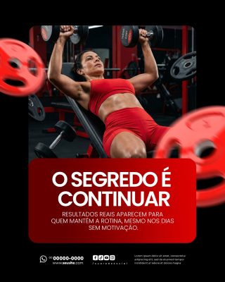 Fitness Treino O Segredo É Continuar Post Motivacional PSD Editável
