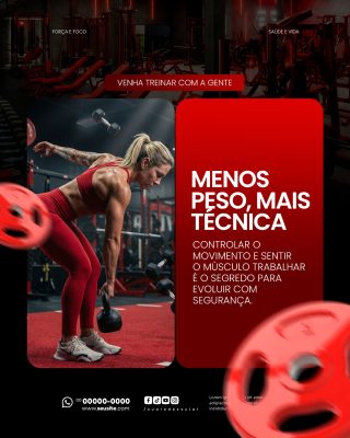 Academia Fitness Treino com Técnica Menos Peso Mais Força PSD Editável