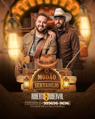 Flyer Modão Sertanejo Roberto e Roberval Evento Musical Country PSD Editável