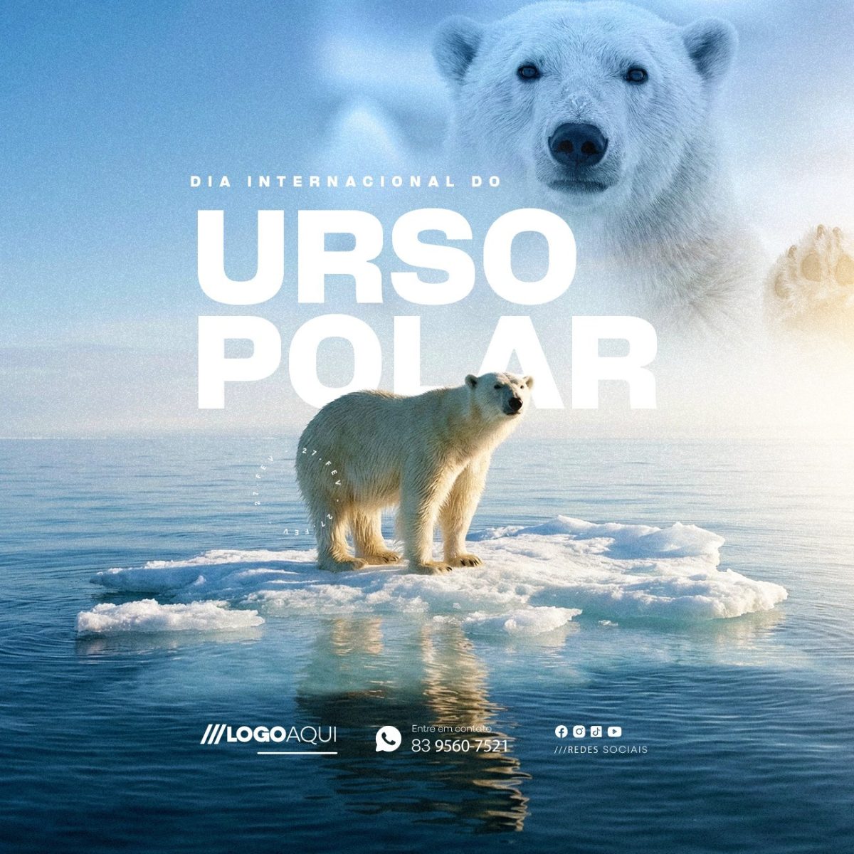 Dia Internacional do Urso Polar 27 Fevereiro PSD Editável