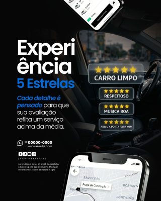 Experiência 5 Estrelas Transporte Carro Limpo Respeitoso PSD Editável