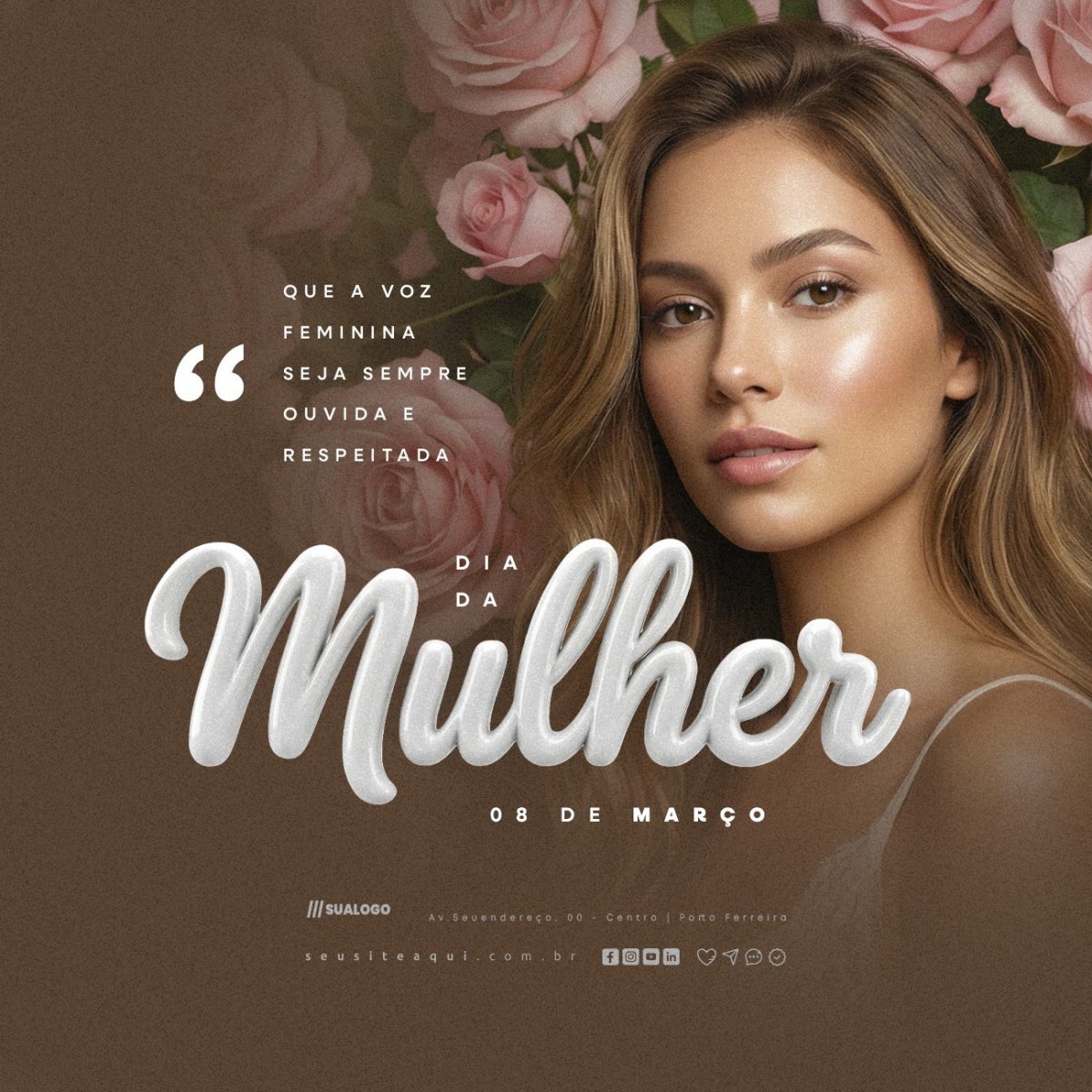 Dia da Mulher 8 de Março Voz Feminina PSD Editável