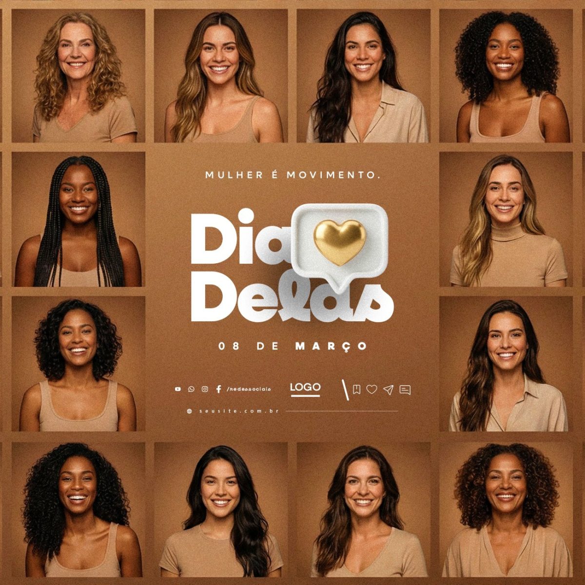 Dia Delas 8 de Março Mulher É Movimento PSD Editável