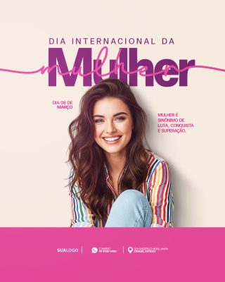 Mulher Dia Internacional Mulher e Superação Arte Rosa PSD Editável