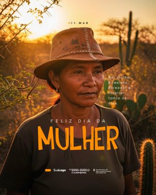 Dia da Mulher 08 MAR Mensagem Inspiradora Arte Impactante PSD Editável