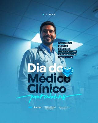 Médico Clínico 16 Março Dia do Médico Parabéns PSD Editável