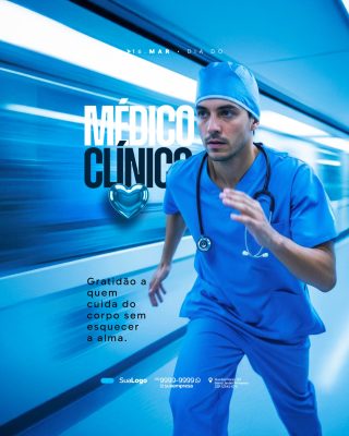 Dia do Médico Clínico 16 Março Gratidão Profissionais da Saúde PSD Editável