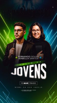 Flyer Story Culto de Jovens Fernando Sousa e Isabella Santos PSD Editável