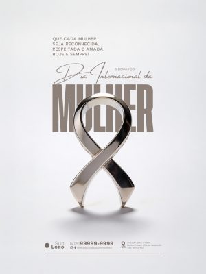 Dia Internacional da Mulher Modelo Social Elegante Laço Prata PSD Editável
