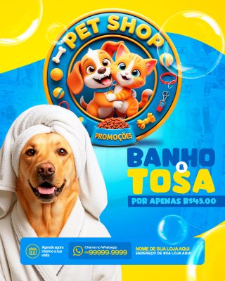 Pet Shop Banho e Tosa Animais Adoráveis PSD Editável