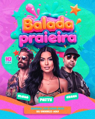 Balada Praieira 10 FEU Verão Modelo de Banner Vibrante PSD Editável