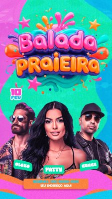 Balada Praieira 10 FEU Festa Tropical Colorida Evento Flyer PSD Editável