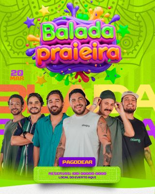 Balada Praieira 20 MAR Pagodear Flyer Festivo PSD Editável