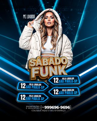 Flyer Feed Sábado Funk MC Festa Noturna Neon Brilhante PSD Editável