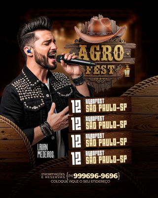 Flyer Feed Agrofes Luan Medeiros Festival Sertanejo Marrom Cowboy PSD Editável