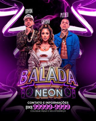 Flyer Feed Balada Neon Evento Musical Vibrante com DJs PSD Editável