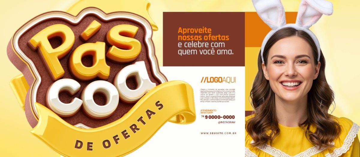 Banner Páscoa de Ofertas Crie Campanha de Vendas PSD Editável
