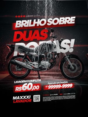Lava Rápido Lavagem Completa  Moto Brilho Sobre Duas Rotas PSD Editável