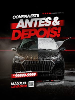 Lava Rápido Lavador Confira Este Antes & Depois! Carro Limpo PSD Editável
