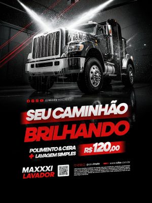 Lava Rápido  Seu Caminhão Brilhando Promoção PSD Editável