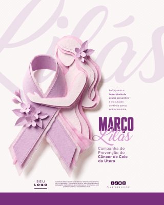 Março Lilás Campanha Prevenção Câncer Colo Útero Arte Papercut PSD Editável