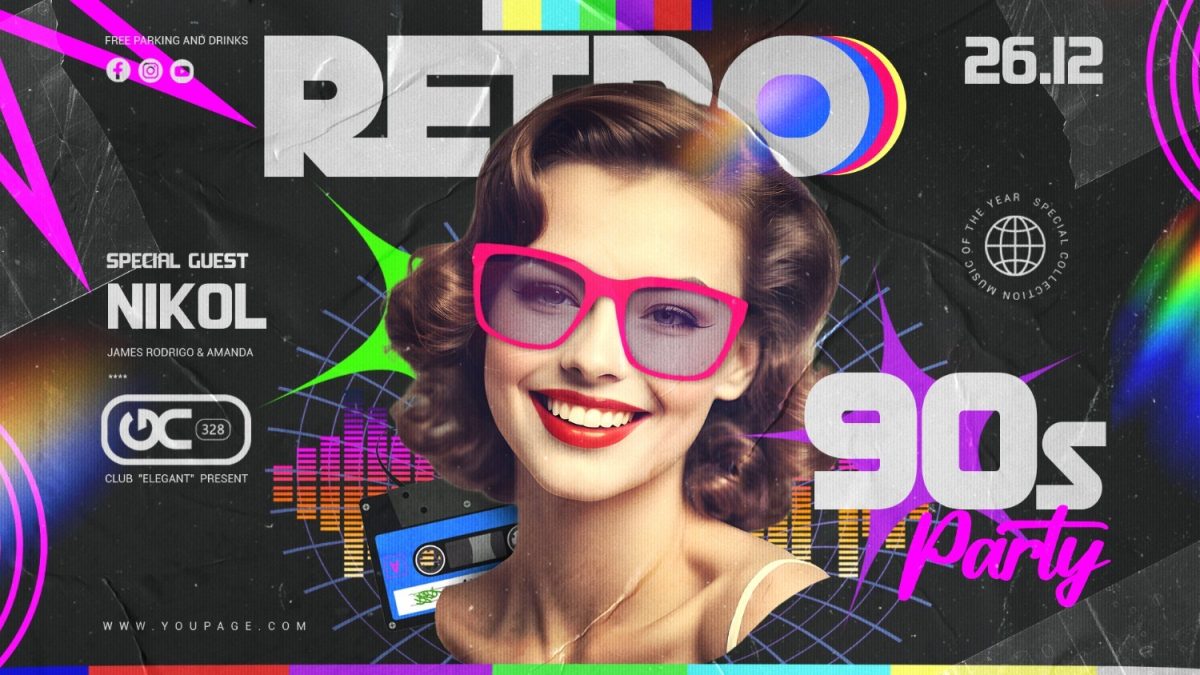 Festa Retro 90s Party Nikol Club Elegant 26.12 PSD Editável