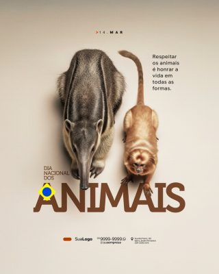 Animais 14 Março Dia Nacional Animais Posts Redes Sociais PSD Editável