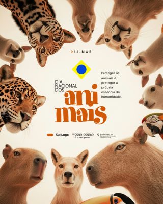 Animais 14 de Março Dia Nacional dos Animais PSD Editável