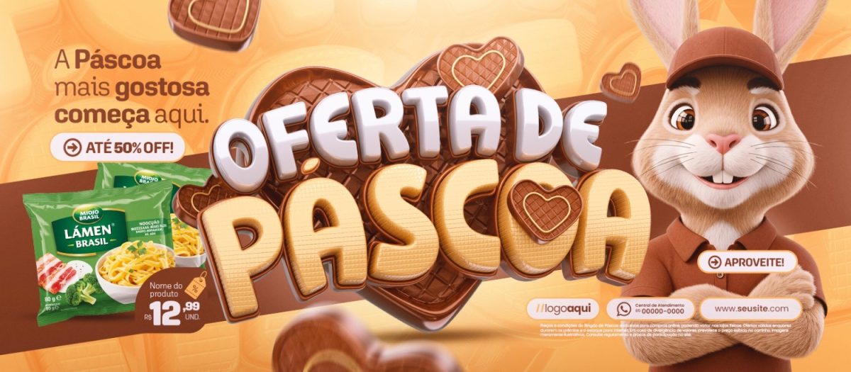 Oferta de Páscoa 50% Off Banner PSD Editável