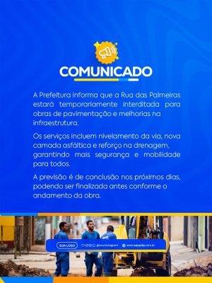 Comunicado Obra de Rua das Palmeiras Interditada PSD Editável