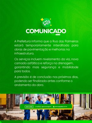 Comunicado Obra Rua das Palmeiras Interdição Temporária PSD Editável