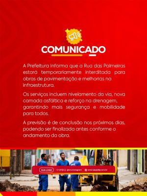 Comunicado Obra de Pavimentacao e Melhorias PSD Editável