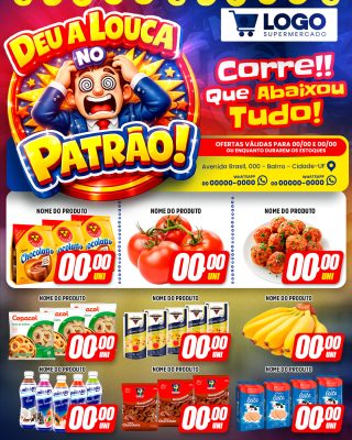 Supermercado Deu a Louca no Patrão Ofertas Imperdíveis PSD Editável