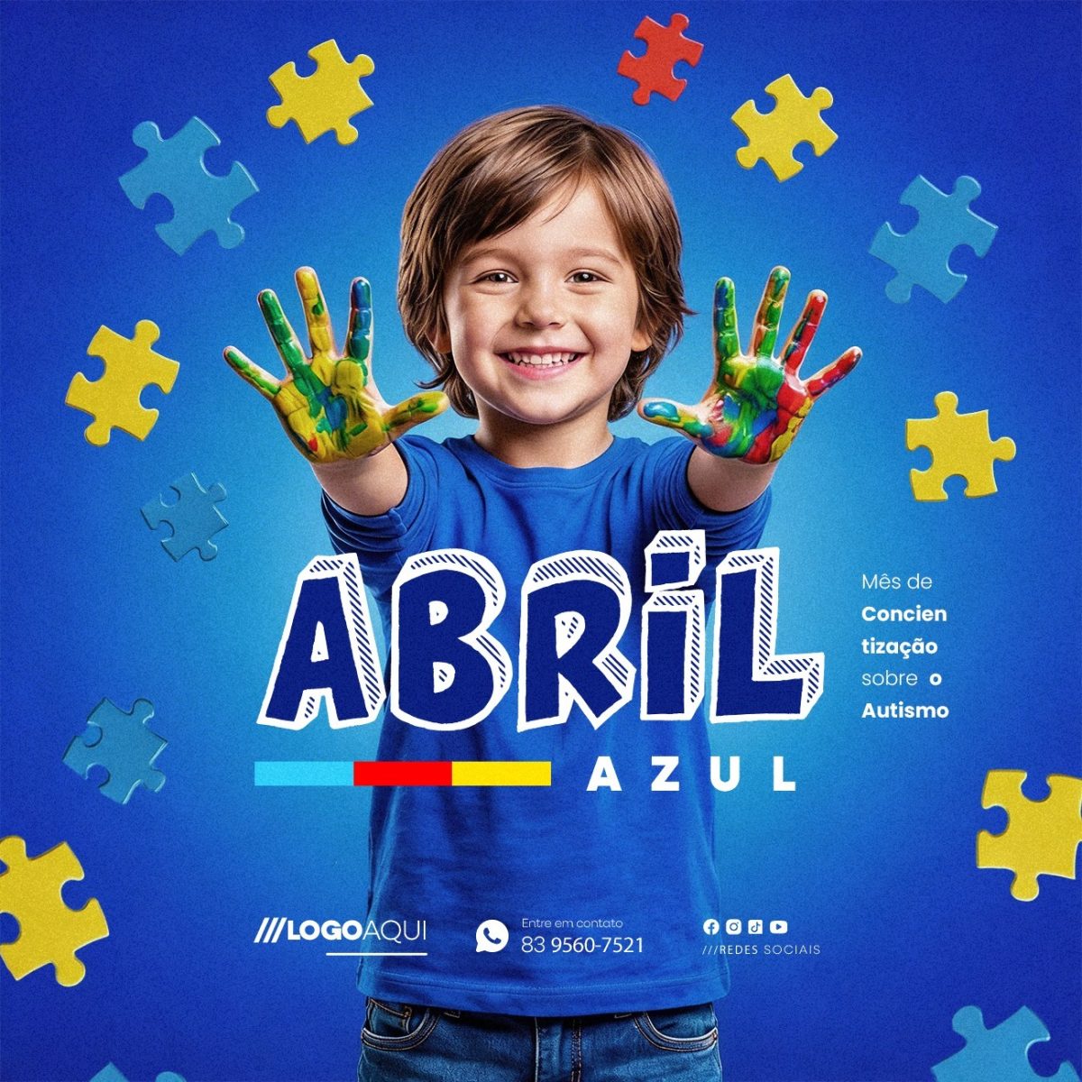 Campanha Abril Azul Conscientização sobre Autismo PSD Editável