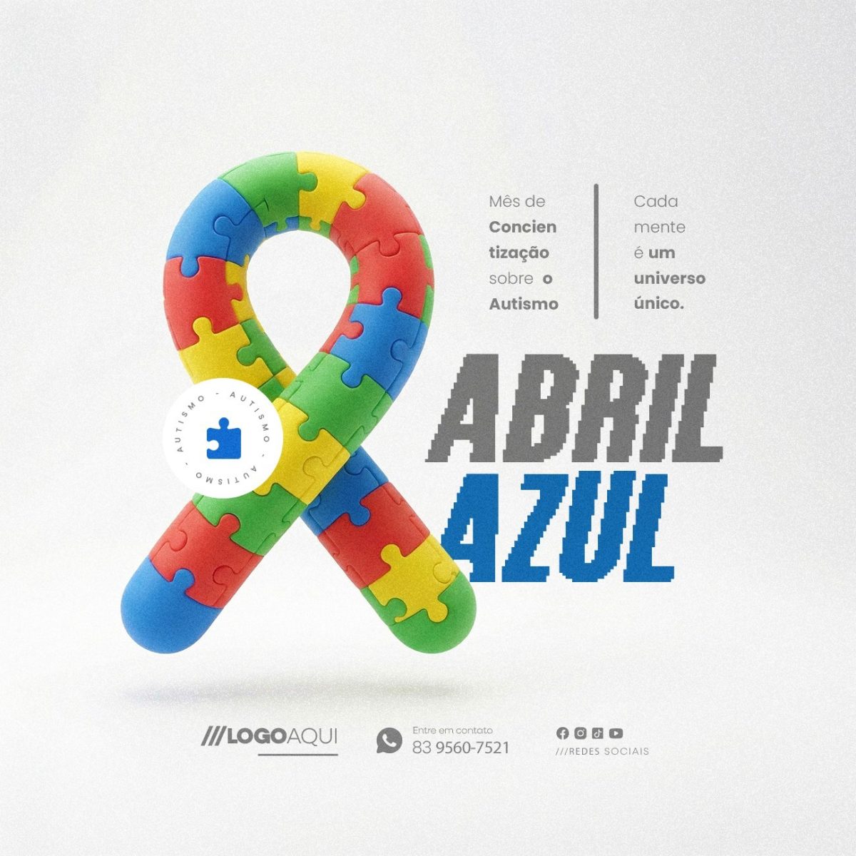 Autismo Abril Azul Mês Conscientização PSD Editável