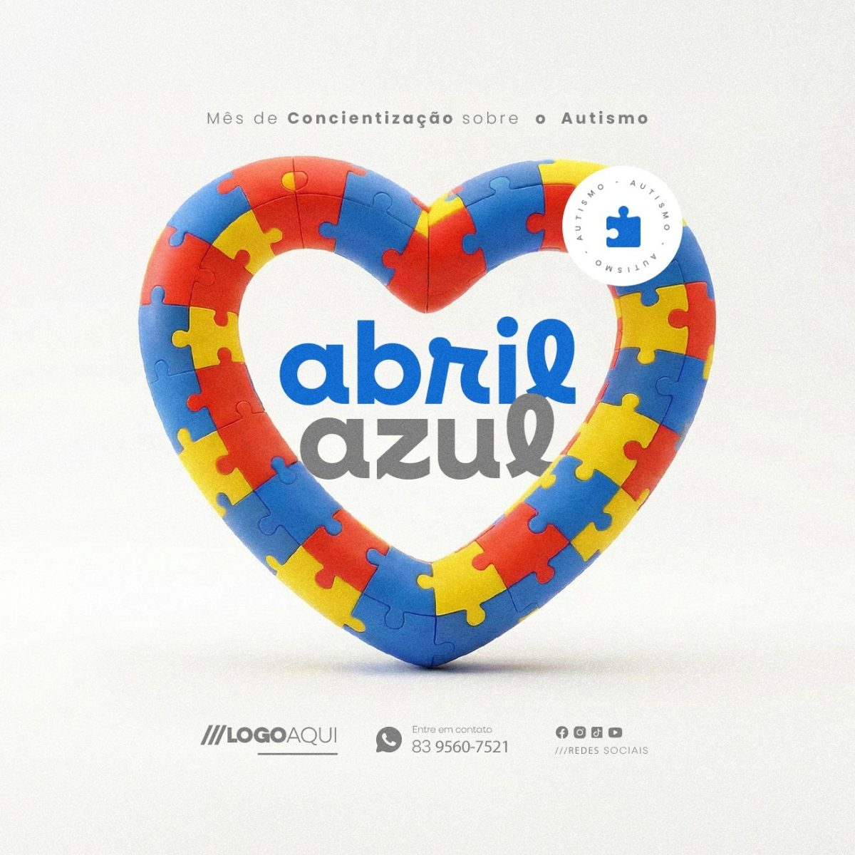 Mês de Conscientização Sobre o Autismo Abril Azul PSD Editável