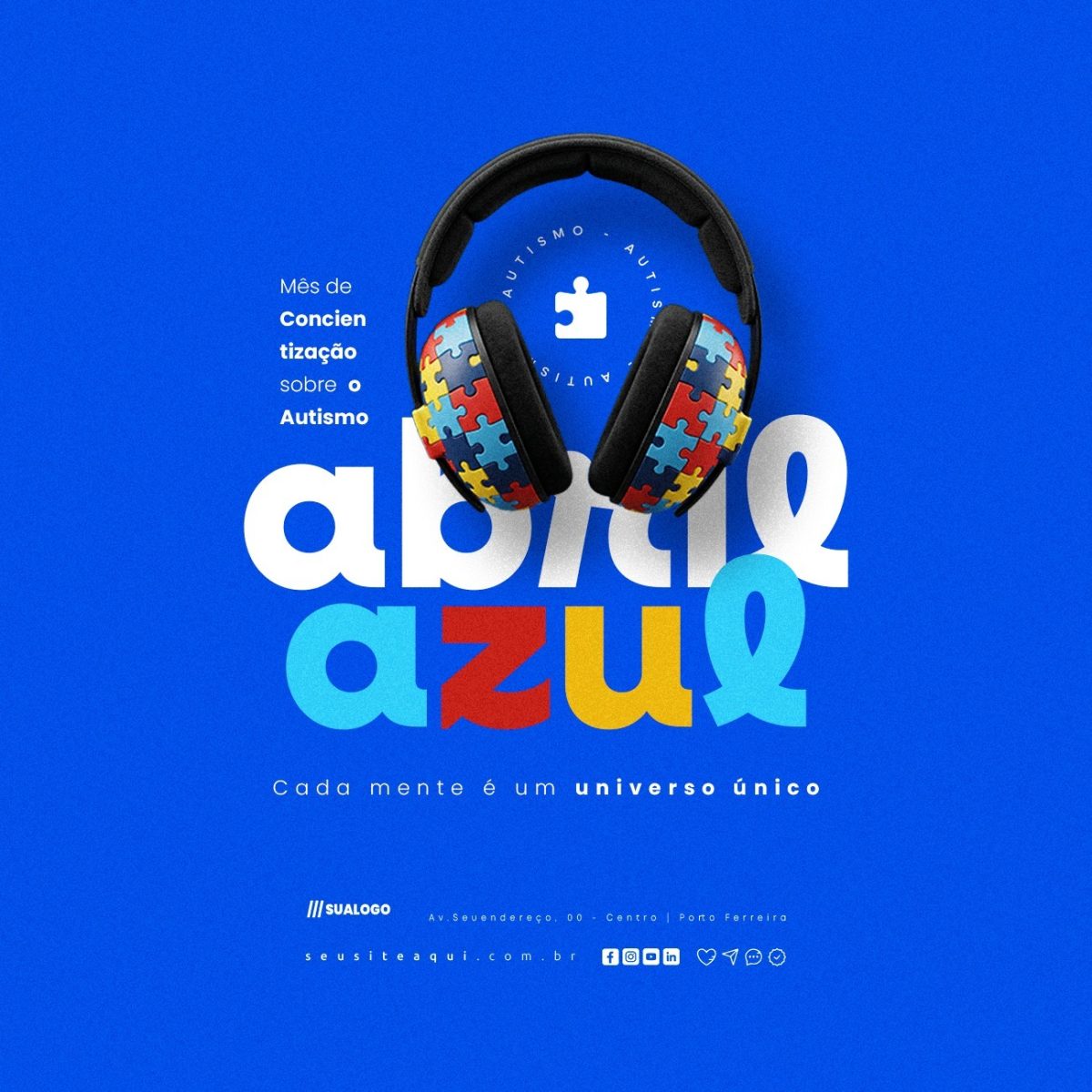 Autismo Abril Azul Mês de Conscientização PSD Editável