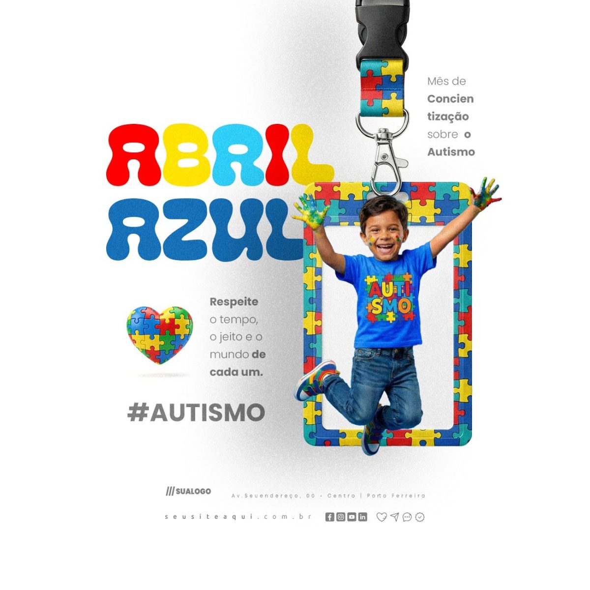 Abril Azul Mês de Conscientização sobre Autismo PSD Editável