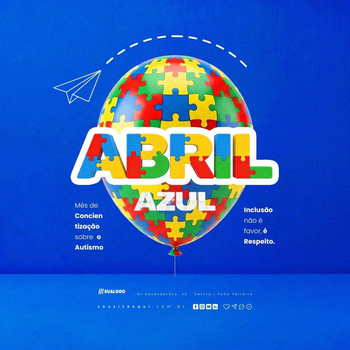 Abril Azul Mês de Conscientização Sobre o Autismo PSD Editável