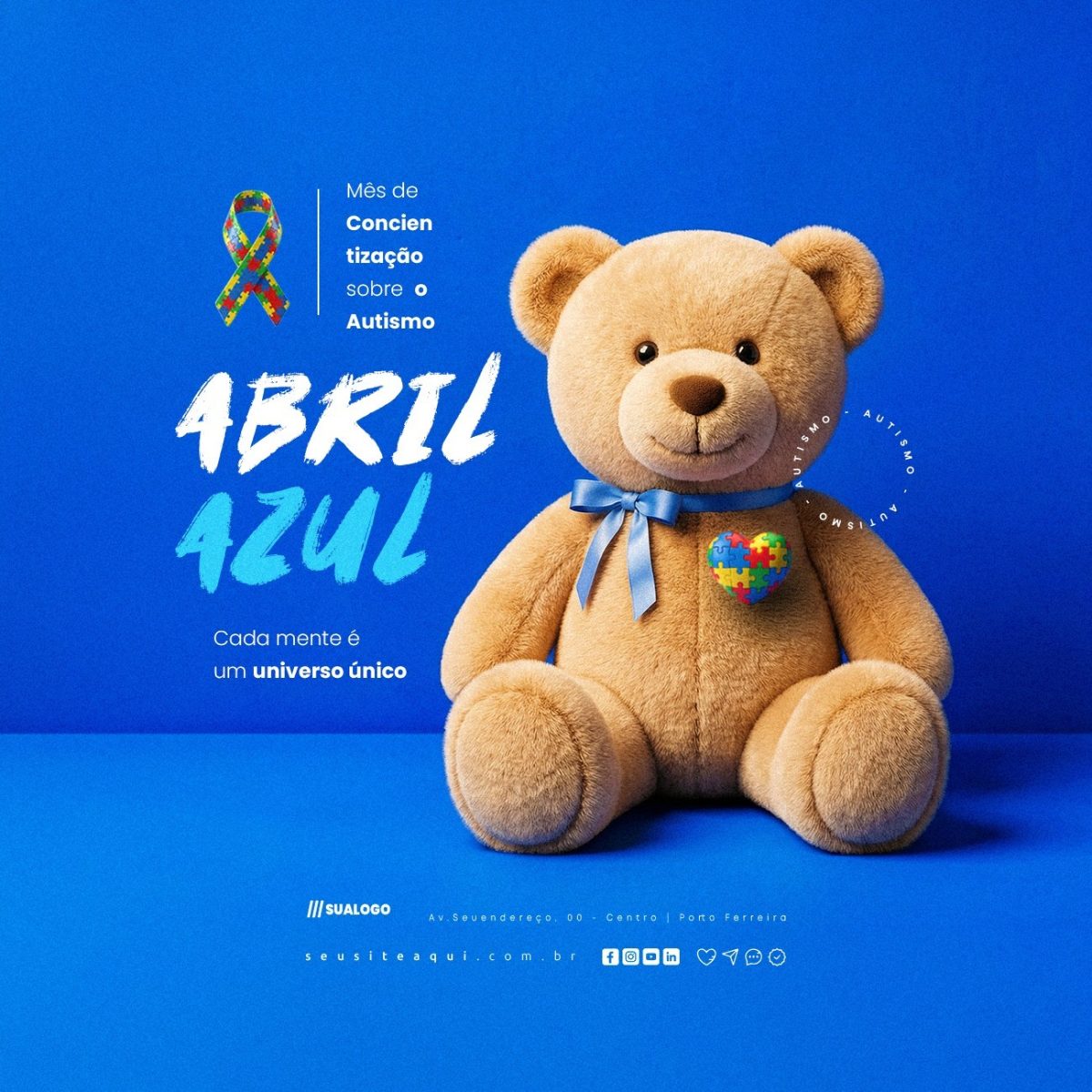 Abril Azul Mês de Conscientização sobre o Autismo PSD Editável