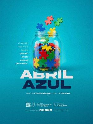 Abril Azul Mês de Conscientização sobre o Autismo PSD Editável
