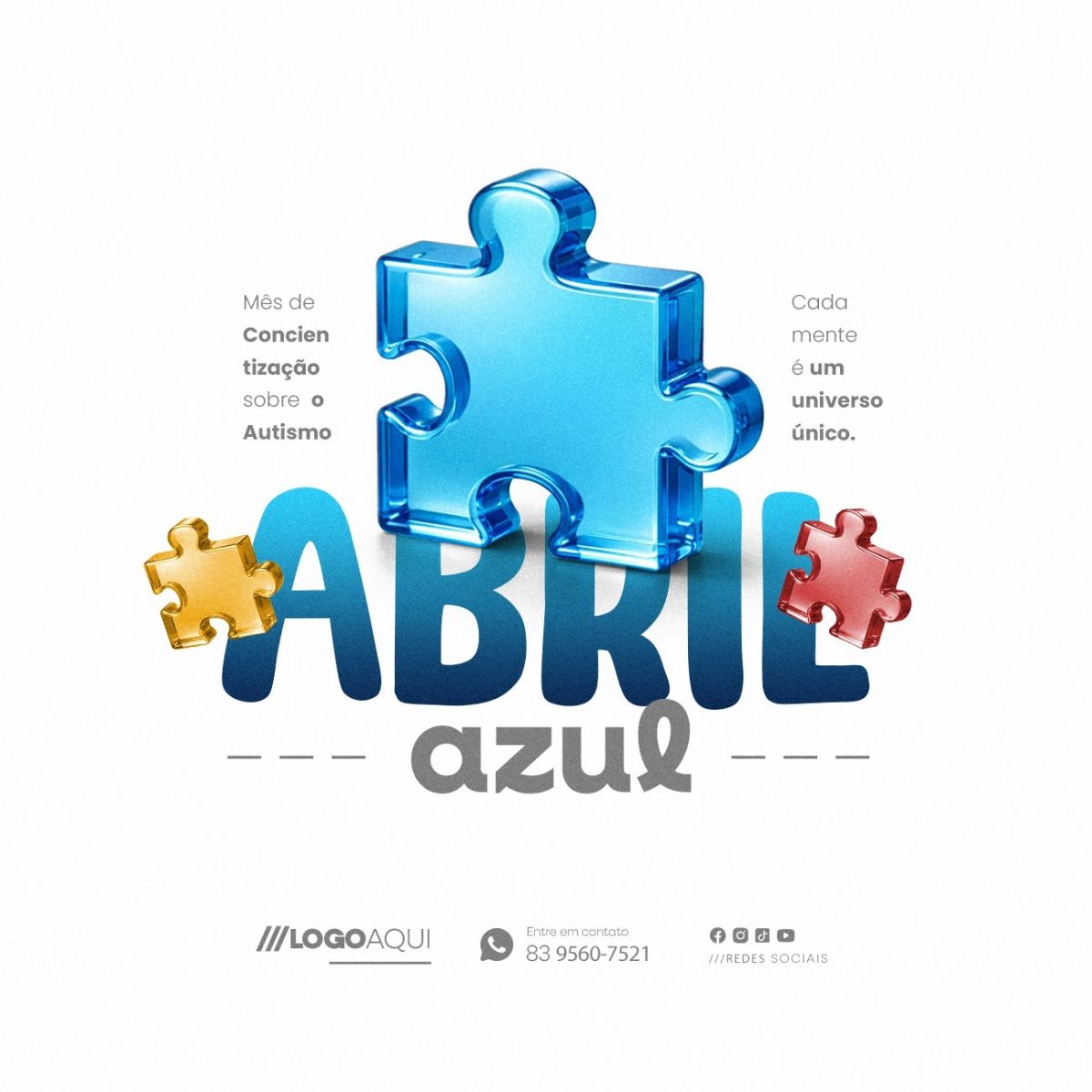 Abril Azul Mês de Conscientização Sobre o Autismo PSD Editável