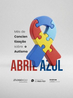 Mês de Conscientização sobre o Autismo Abril Azul PSD Editável