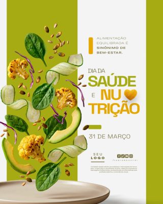 Dia da Saúde e Nutrição 31 de Março  Comida Saudável Template Post PSD Editável